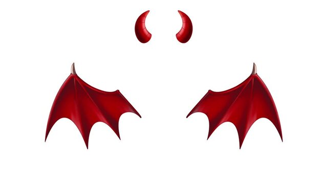 video illustration of red devil wings and horns on a white background