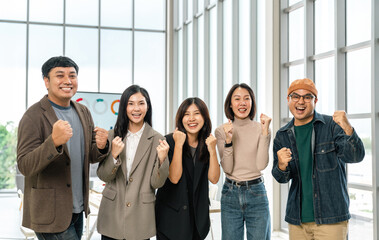 Asian business start up freelance people team analyzing statistics financial. Group Team of businesspeople man and woman Meeting Conference Discussion various topic Corporate Concept in office.