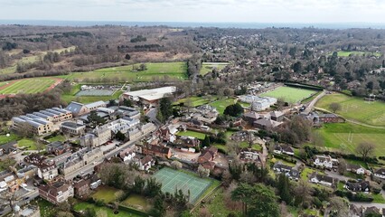 Sevenoaks town tennis courts Kent UK high street drone,aerial .