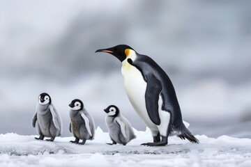 Fototapeta premium Emperor Penguin Family in the Snow.