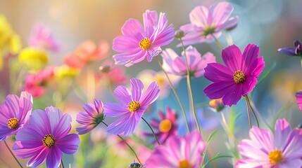 Fototapeta premium Painting picture of fragrant and colorful flowers putting on white background emphasize the beautiful color of blossom convey sense of aromatic, vivid and charming perfect for relaxed poster.