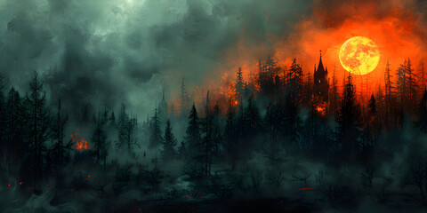Obraz premium Gruseliger Wald in der Nacht, made by AI