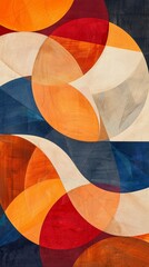 Fototapeta premium Abstract background with organic shapes in warm colors such as red, orange and yellow, overlapping with others in cold tones such as blue and gray
