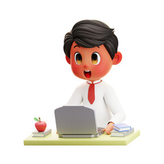 3D illustration Boy Student using laptop