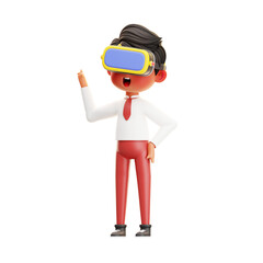 3D illustration Boy Student Using Virtual Reality