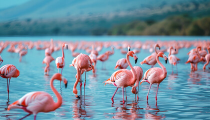 Flocks of flamingo. Africa. Kenya. Lake Nakuru