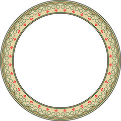 Vector colored round Yakut ornament. Endless circle, border, frame of the northern peoples of the Far East.
