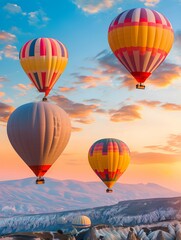 Fototapeta premium vibrant hot-air balloons hovering in the sky on sunrise, Cappadocia, Turkey