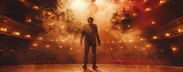 An actor performing a role on a theatrical stage.