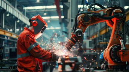 Engineer check welding robotics automatic arms machine  