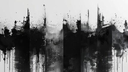 Abstract black and white painting with dripping effects, grunge style, evoking a dark and moody atmosphere