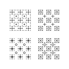 Abstract minimalistic geometric shape from black circles. Dotted background. Monochrome perforated pattern with dot and circles.