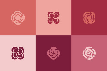 Rose flower emblem with spiral element. Modern linear design print.  Modern abstract linear compositions and graphic design elements.