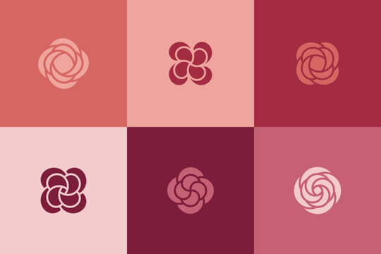 Rose flower emblem with spiral element. Modern linear design print.  Modern abstract linear compositions and graphic design elements.