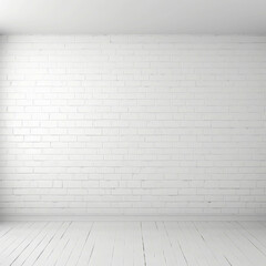 Fototapeta premium Minimalist Room with a Clean White Brick Wall and White Wooden Floor Creating a Simple and Elegant Space