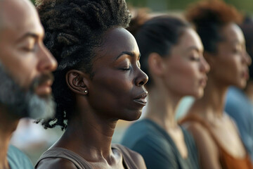 Obraz premium Relaxed yoga person meditating outdoors feel connection harmony with nature illustration made with Generative AI