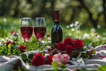 Generative AI picture of delightful picnic nature park bbq family friends couple together