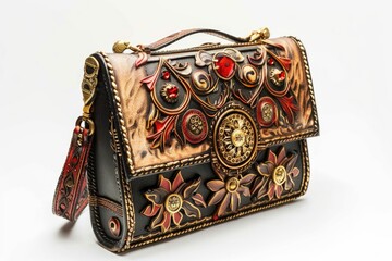 A luxurious black purse with striking red and gold accents
