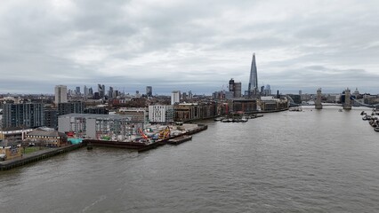 Fototapeta premium Tower Bridge London UK drone,aerial view over river Thames ..