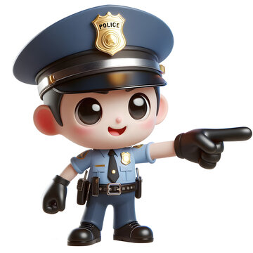 Isolated image animated background, cartoon police giving hand signal, transparent background PNG