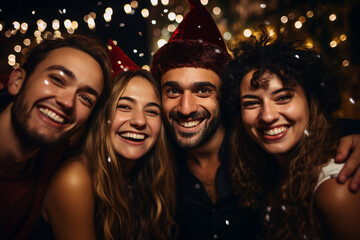 Obraz premium Generative AI picture of excited party people dancing chilling toasting having fun hanging out night