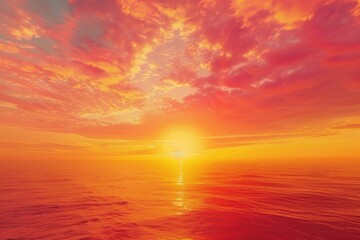 Fototapeta premium Beautiful sunset on the ocean shore with a warm glow and gentle waves