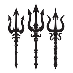 Tridents, Isolated Black Silhouettes
