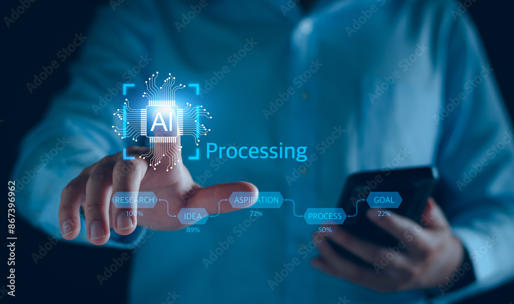 Wall mural ai generate concept, business man using technology generative ai, artificial intelligence for busine