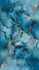 Blue marble texture with liquid paint effects and gold foil detailing, creating a stunning abstract background