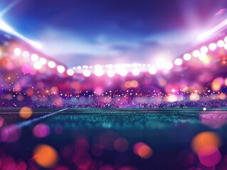 Blurred bokeh effect. vibrant sports stadium with cheering fans and illuminated lights