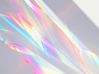 blurred rainbow light refraction texture overlay effect for photo and mockups organic drop diagonal holographic flare on a white wall shadows for natural light effects AI