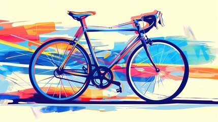 Fototapeta premium New Nostalgia: Abstract 90s Racing Bicycle Art with Bold Colors and Dynamic Geometric Background