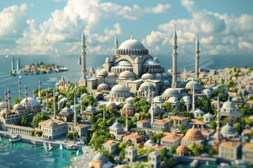 Naklejka premium Artistic illustration of Istanbul with mosque in 3D-graphic style