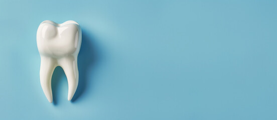 Single tooth mockup against a blue background, featuring open space for ads. Excellent for dental practice marketing, oral health campaigns, and product advertisements