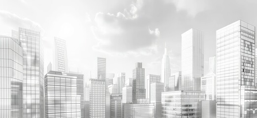  Modern City Skyline Architectural Concept with Glass Towers and Skybridge