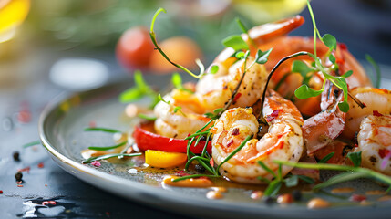 Plump, succulent shrimp on a plate, a feast for the senses