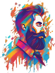 Rainbow-hued full beard adorns man's vibrant portrait. 