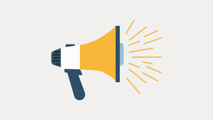 A stylized illustration of a megaphone. The megaphone is predominantly yellow with a blue handle. It emits rays or lines emanating from its side, suggesting it's in use or making an announcement.