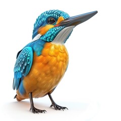 Fototapeta premium Kingfisher 3D cartoon isolated whitebackground 