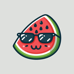 Vintage summer poster design with vector donuts, watermelon, surfboard & sunglasses, characters.
