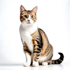 Obraz premium A Stunning Portrait of a Cat on a White Background, Emphasizing Its Sleek and Graceful Appearance