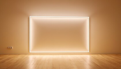 Empty room with white wall with led light and wooden