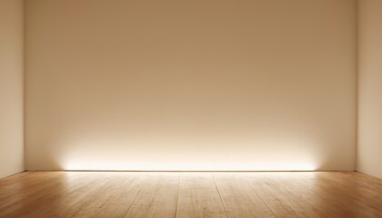 Empty room with white wall with led light and wooden