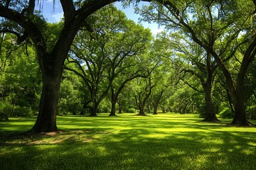 A savannah with trees that have canopies like umbrellas