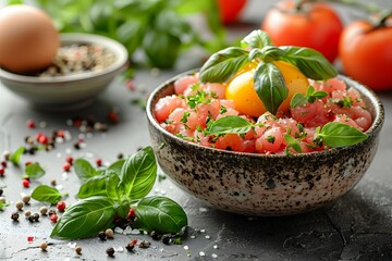 Fresh Tuna Tartare with Egg Yolk and Basil Gourmet Seafood Dish for Culinary Delights