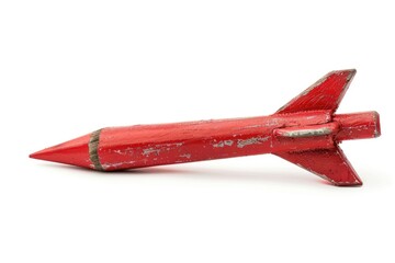 A red pencil designed to look like an airplane on a white background