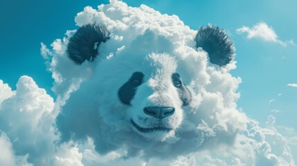 A panda made from a cloud against a blue sky