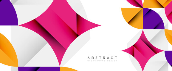 Minimal geometric elements on white. Petals, round triangles, star