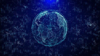 Digital Earth map Globe, network technology 6G hi speeds connection futuristic abstract background concept. database cryptocurrency concept. Business finance network currency crypto mining. - Powered by Adobe