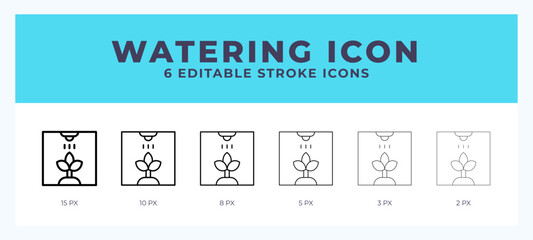 Watering icon set with different stroke. Vector illustration with editable stroke.